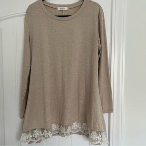 Beige Lace Hem Women's Top